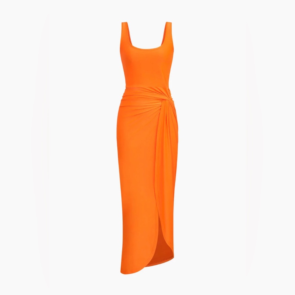 Twist Detail Square Neck Midi Dres